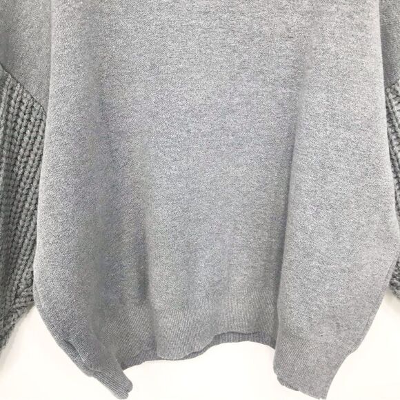 Elsie & Zoey Gray Cable Knit Sleeve Oversized Crew Neck Eco Friendly Sweater - Picture 5 of 16